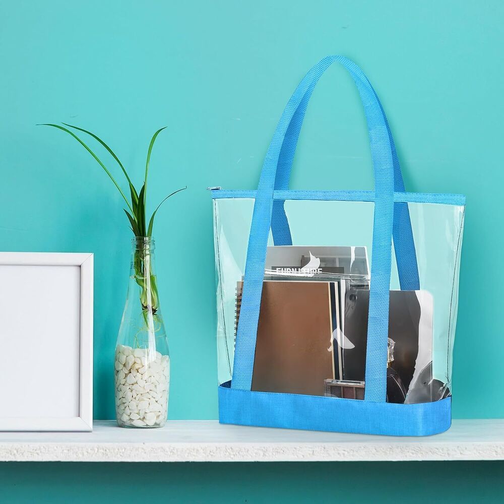 Clear PVC Tote Pack Bag Women Transparent Handbag Zip Purse Stadium Security